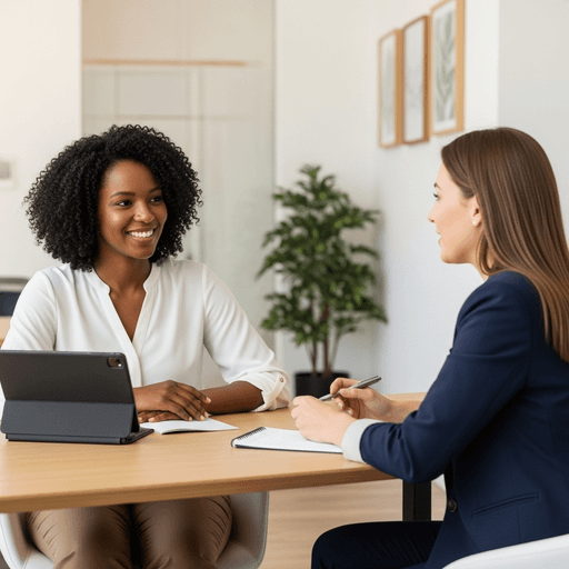A professional and welcoming interview between an MG Care team member and a prospective carer.